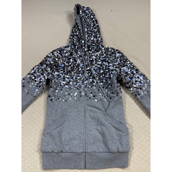 Love Moschino Sequined Jacket Full Zip with Hood | Gray | Womens Size 2 - Picture 6 of 16